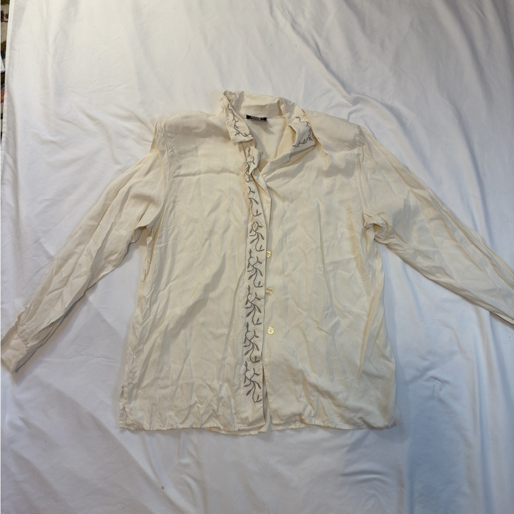 Women's 100% silk Cream Button Down Shirt
